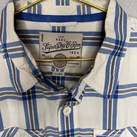 Superdry Men's Long- sleeved shirt with a blue & white [\plaid pattern - X-Large - Picture 2 of 9